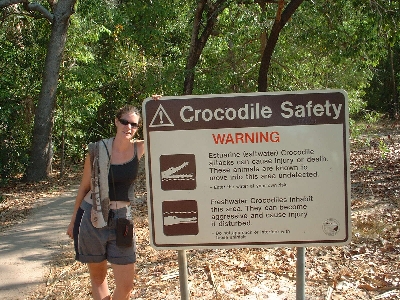 Crocodiles inhabit these waters...